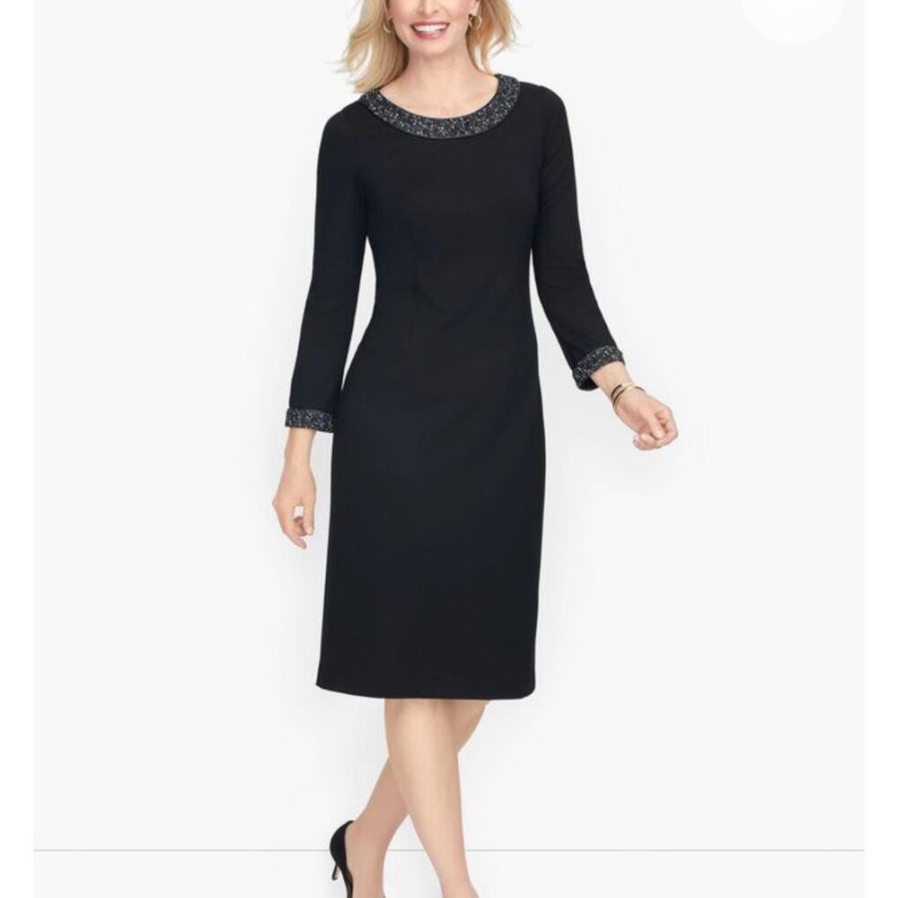 Talbots Refined Ponte Tipped Tweed Dress Size 14 Girl Boss Old Money NWT Church‎